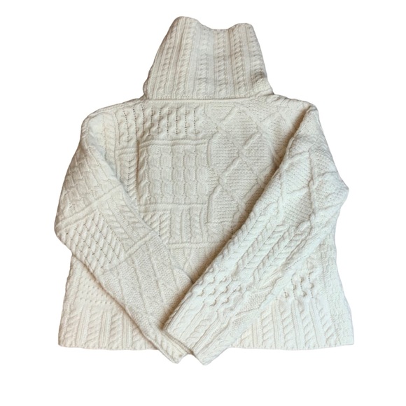 Carraigdonn Irish Merino Wool Oatmeal Chunky Cable Knit
Wrap Cardigan Sweater - Picture 4 of 14